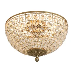 Luxe Vintage French Brass Round Crystal Cage Flush Mount Light