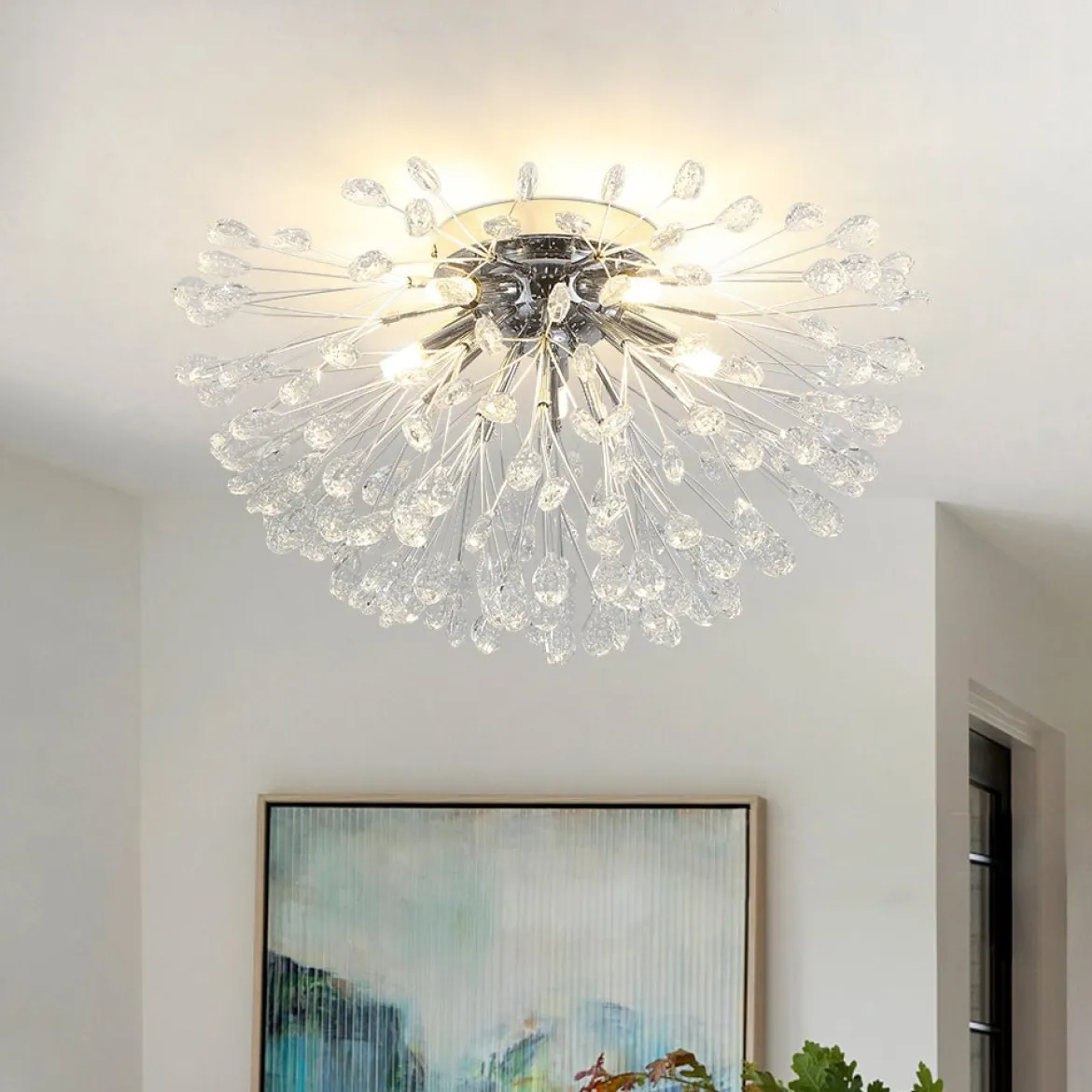 Luxury Bloom Dandelion Crystal Semi Flush Mount
