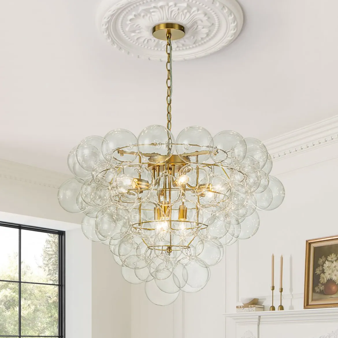 Luxury Brass Cluster Clear Glass Globe Bubble Chandelier