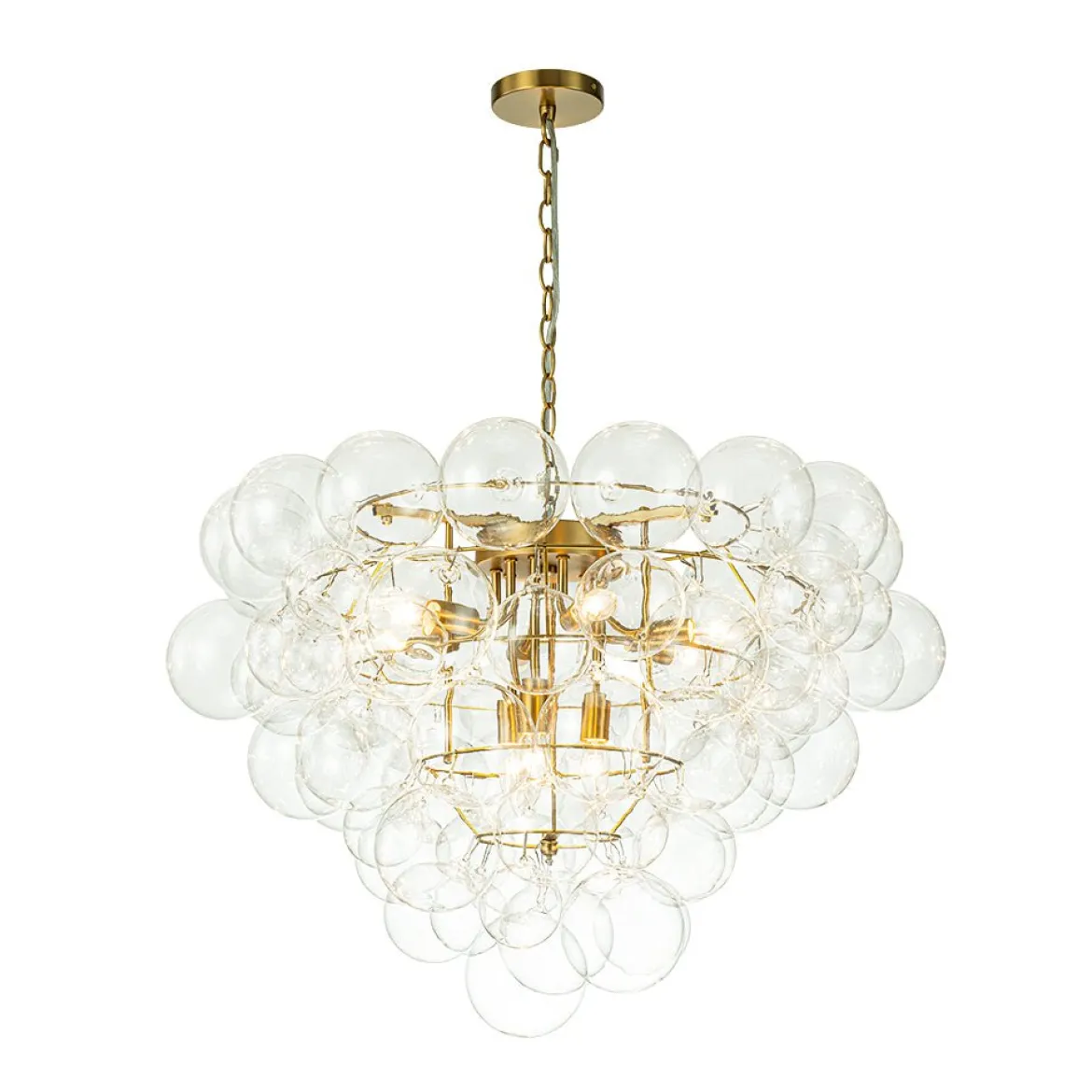 Luxury Brass Cluster Clear Glass Globe Bubble Chandelier