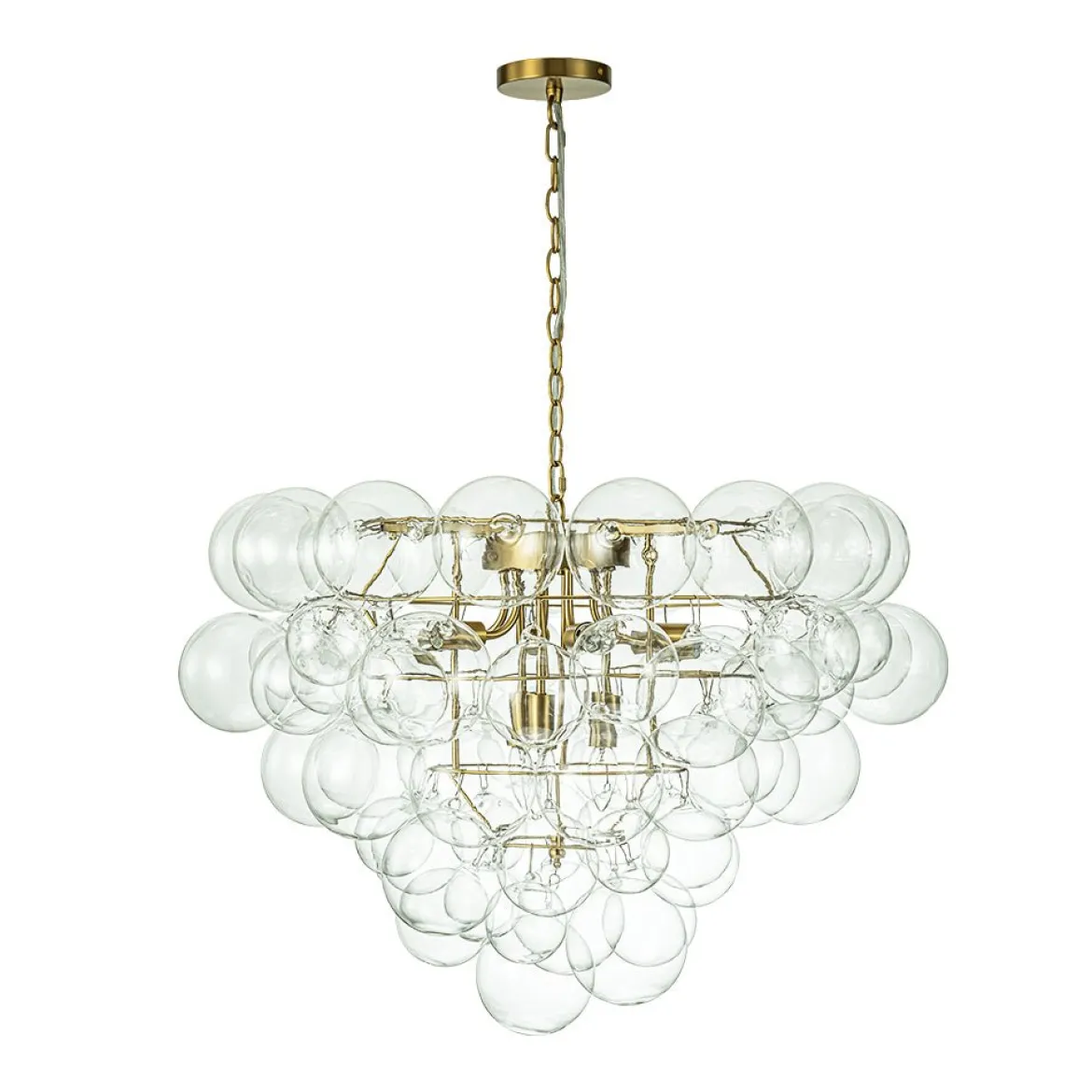 Luxury Brass Cluster Clear Glass Globe Bubble Chandelier