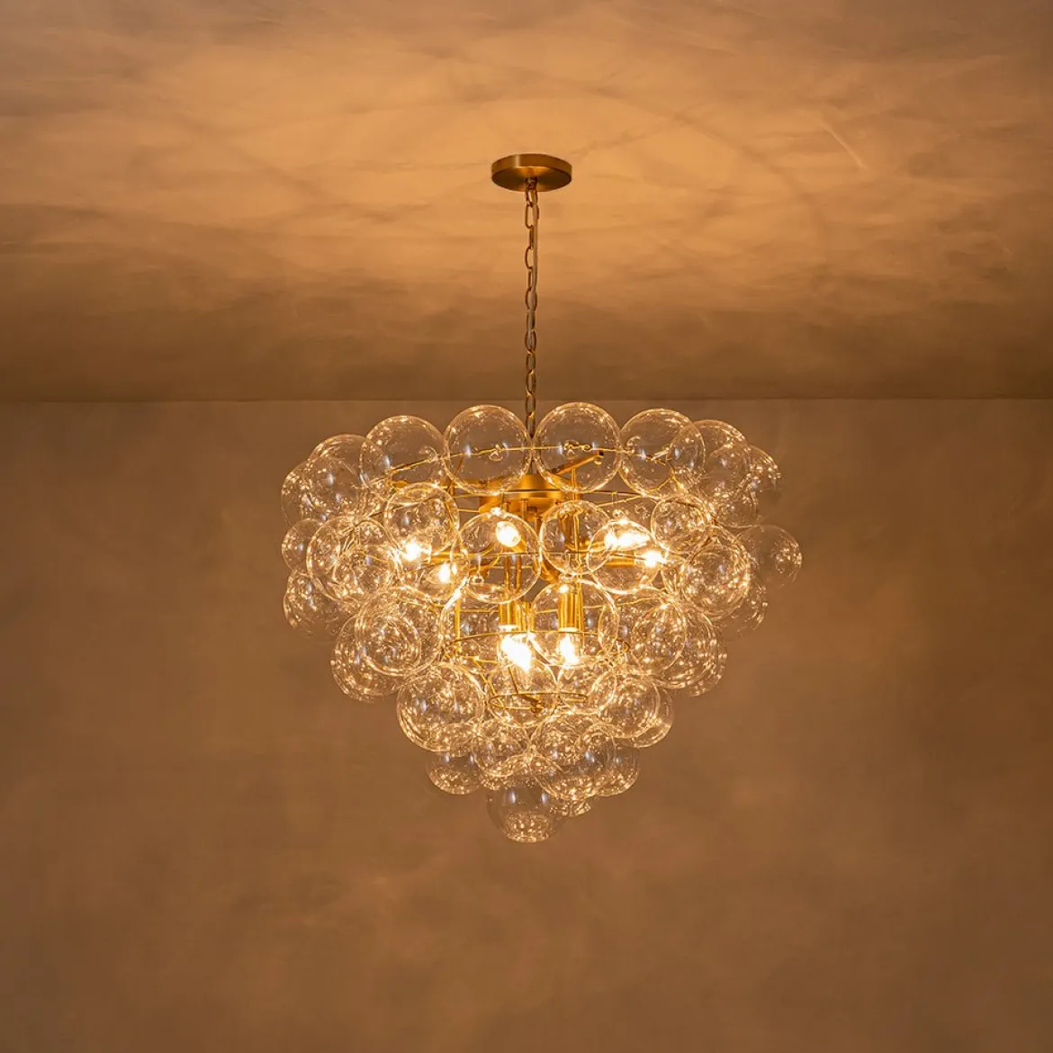 Luxury Brass Cluster Clear Glass Globe Bubble Chandelier