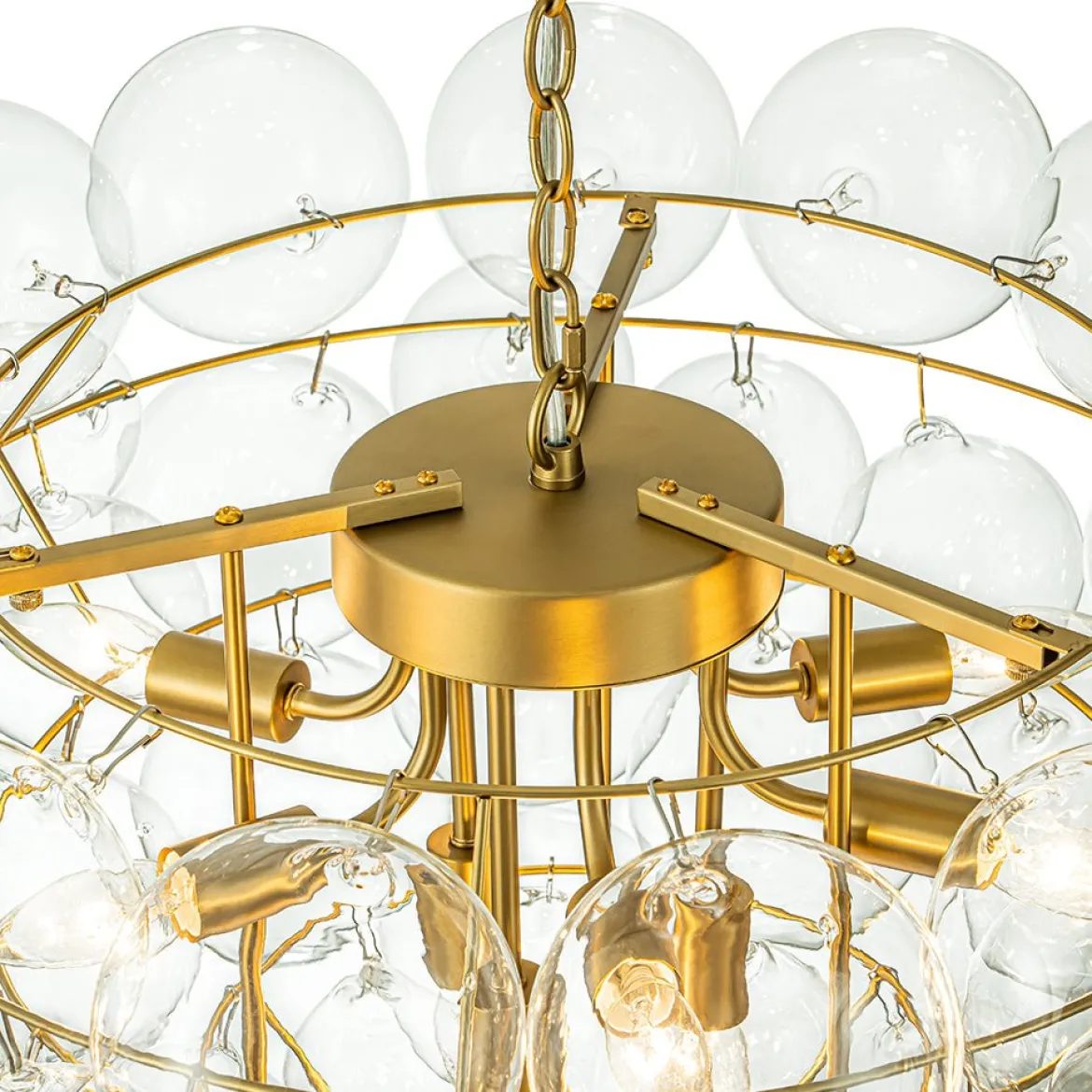 Luxury Brass Cluster Clear Glass Globe Bubble Chandelier