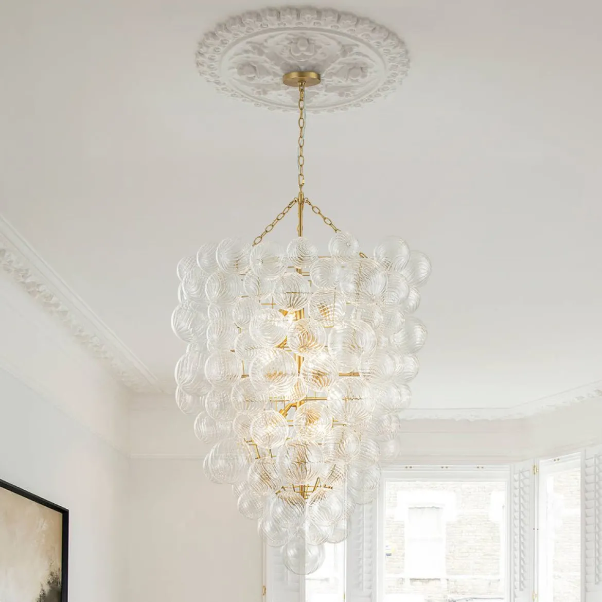 Luxury Cascade Cluster Ribbed Glass Bubble Entry Chandelier