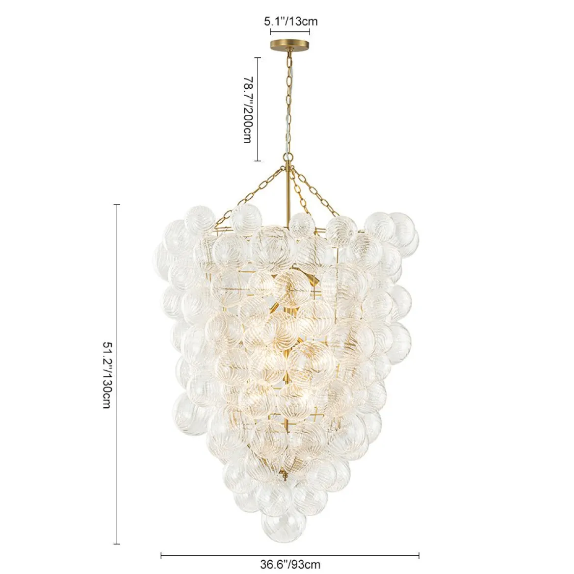 Luxury Cascade Cluster Ribbed Glass Bubble Entry Chandelier