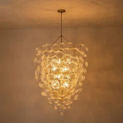Luxury Cascade Cluster Ribbed Glass Bubble Entry Chandelier