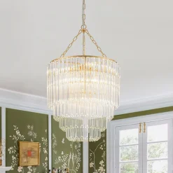 Luxury Cluster Glass Textured Tube Round Tiered Chandelier