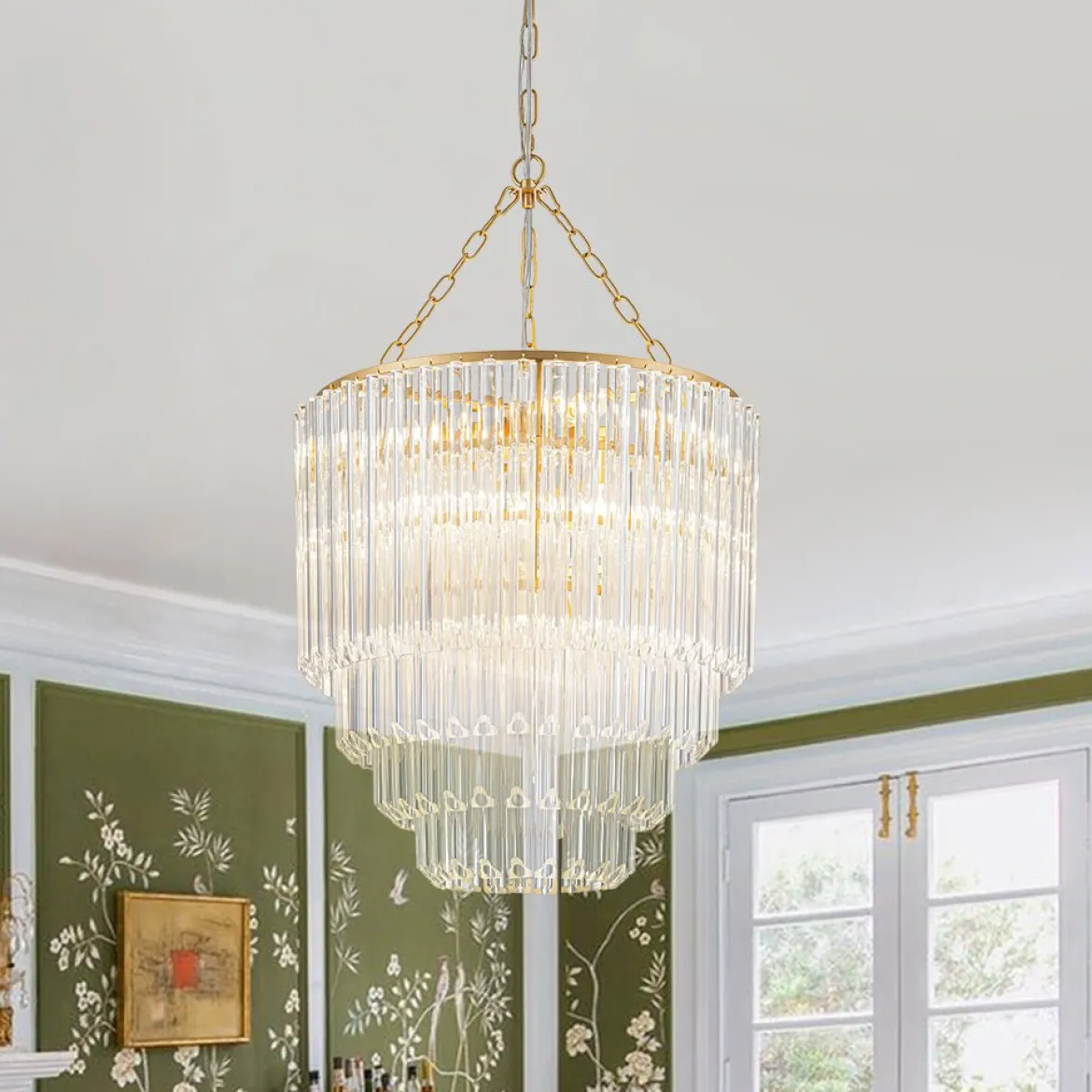 Luxury Cluster Glass Textured Tube Round Tiered Chandelier
