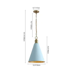Macaron Brass Baby Blue 1-Light Iron Conical Kitchen Pendant