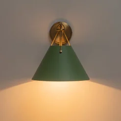 Macaron Brass Green 1-Light Iron Conical Wall Sconce