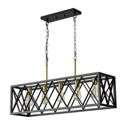 Matte Black 5-Light Cross Framed Box Kitchen Island Chandelier