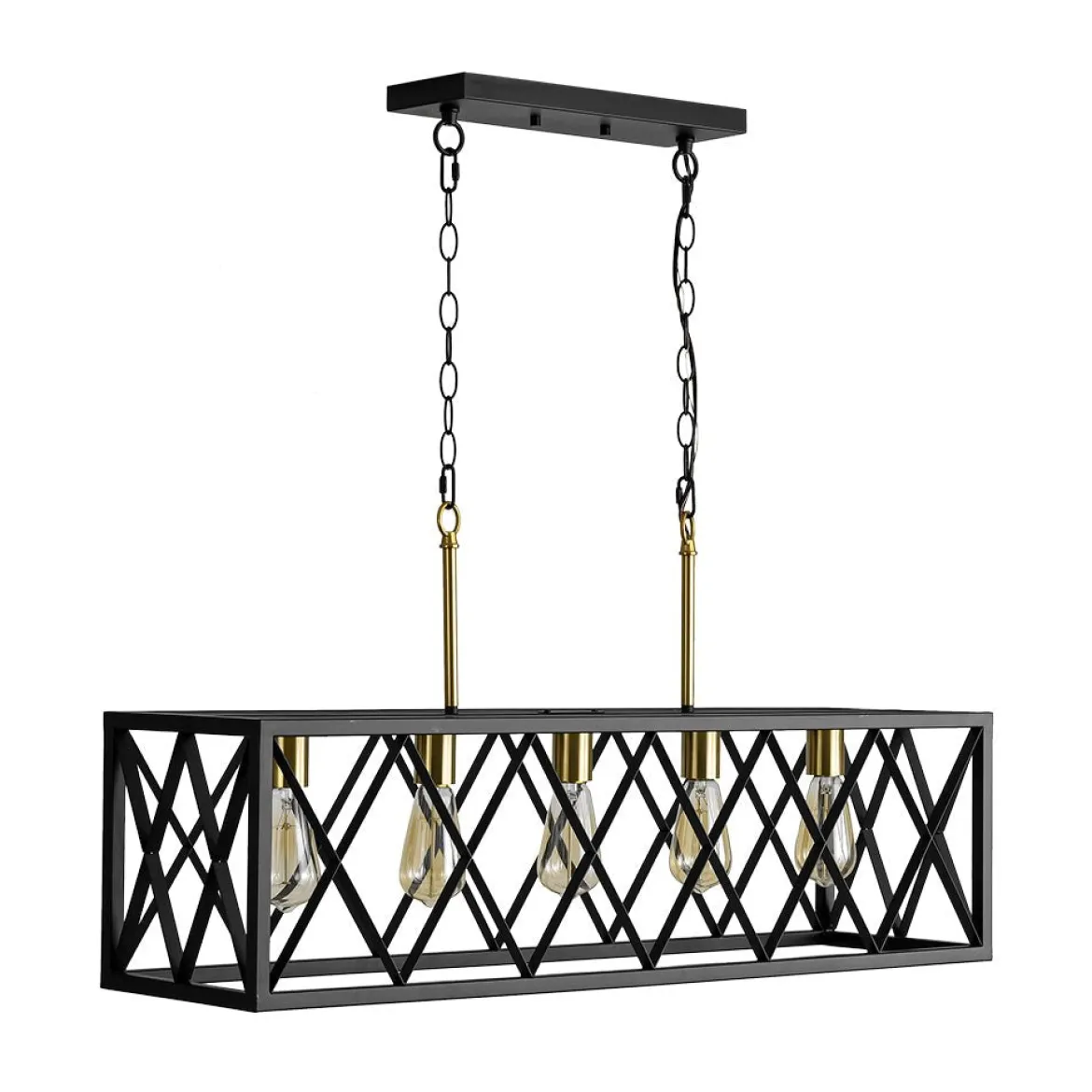 Matte Black 5-Light Cross Framed Box Kitchen Island Chandelier