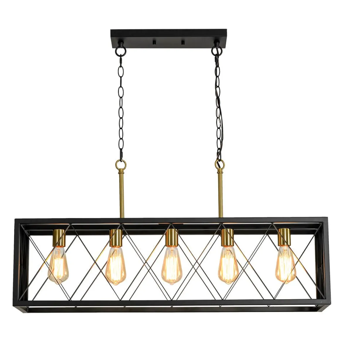 Matte Black 5-Light Cross Framed Box Kitchen Island Chandelier