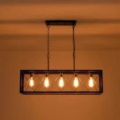 Matte Black 5-Light Cross Framed Box Kitchen Island Chandelier