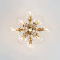 Mid-Century Brass Glass Bubble Tiered Semi Flush Chandelier