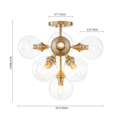 Mid-Century Brass Glass Bubble Tiered Semi Flush Chandelier