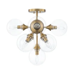 Mid-Century Brass Glass Bubble Tiered Semi Flush Chandelier
