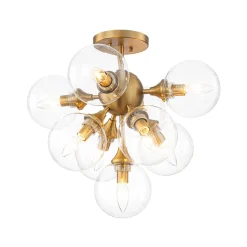 Mid-Century Brass Glass Bubble Tiered Semi Flush Chandelier