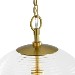 Mid-Century Brass 1-light Clear Reeded Glass Globe Pendant