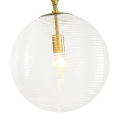 Mid-Century Brass 1-light Clear Reeded Glass Globe Pendant