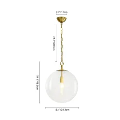 Mid-Century Brass 1-light Clear Reeded Glass Globe Pendant
