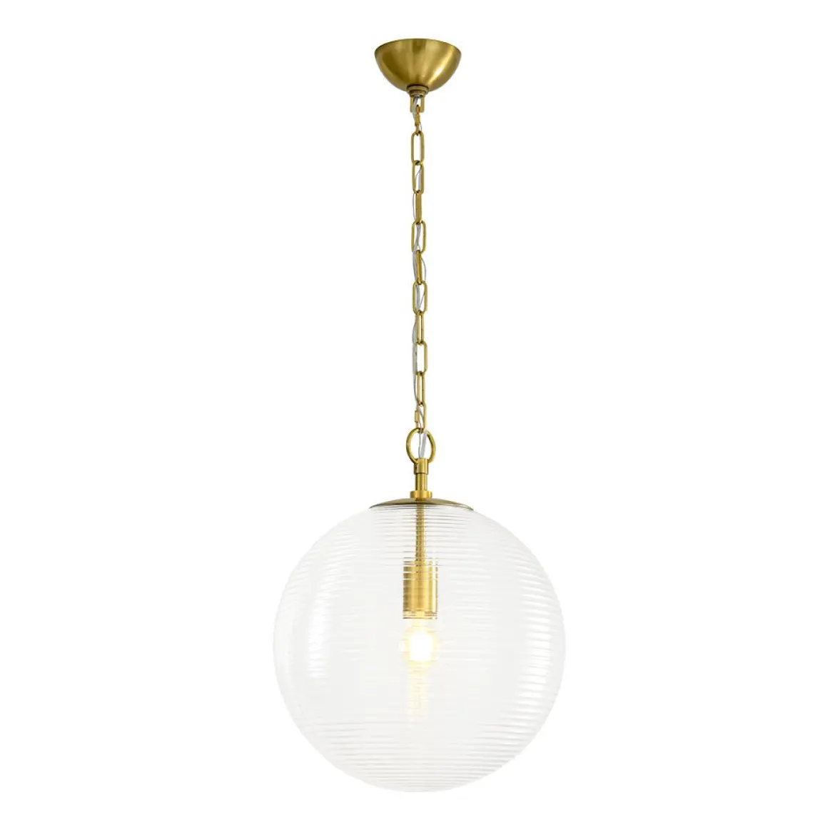 Mid-Century Brass 1-light Clear Reeded Glass Globe Pendant
