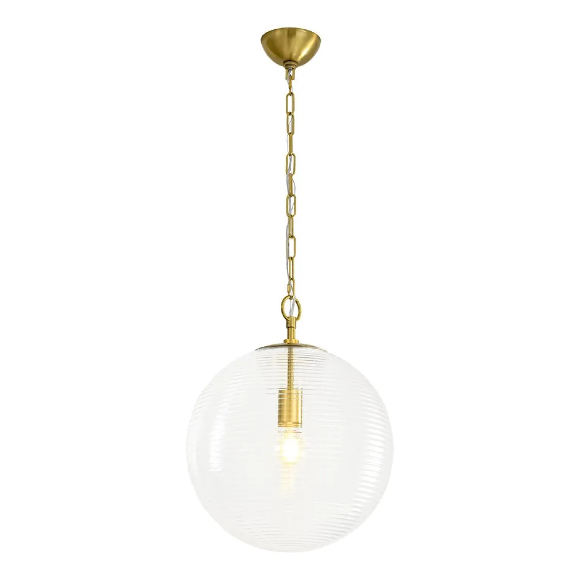 Mid-Century Brass 1-light Clear Reeded Glass Globe Pendant