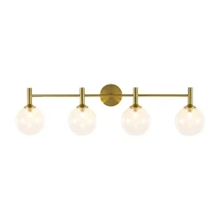 Mid-Century Brass 4-Light Glass Globe Vanity Sconce