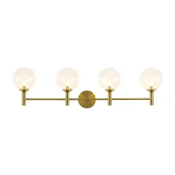 Mid-Century Brass 4-Light Glass Globe Vanity Sconce