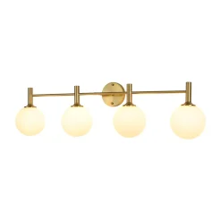 Mid-Century Brass 4-Light Glass Globe Vanity Sconce