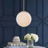 Mid-Century Brass 1-light Shine Opal Glass Globe Pendant