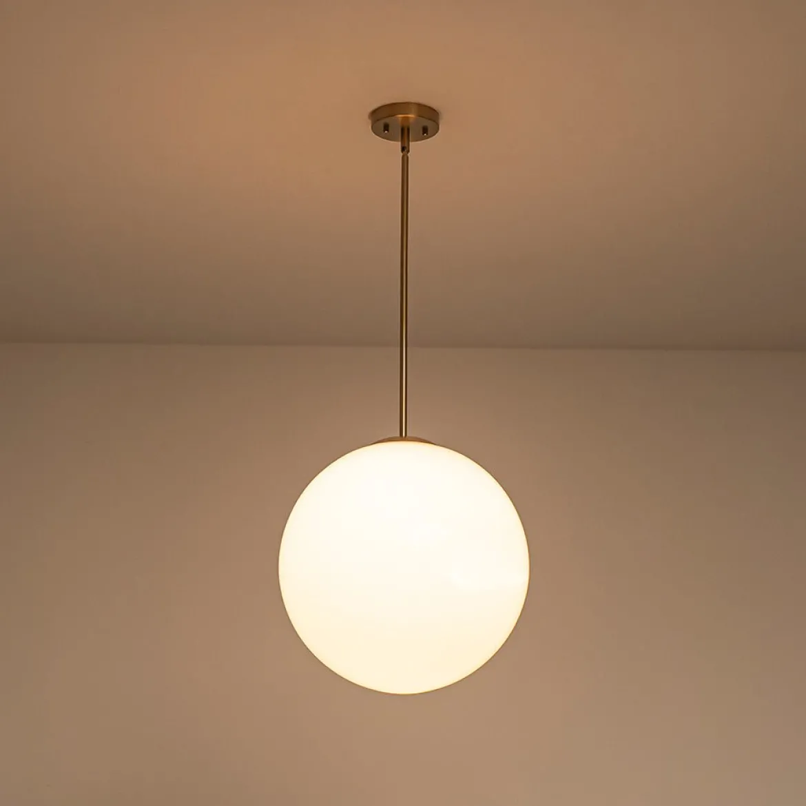 Mid-Century Brass 1-light Shine Opal Glass Globe Pendant