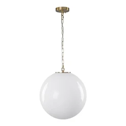 Mid-Century Brass 1-light Shine Opal Glass Globe Pendant