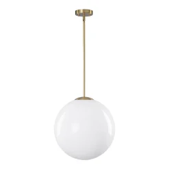 Mid-Century Brass 1-light Shine Opal Glass Globe Pendant