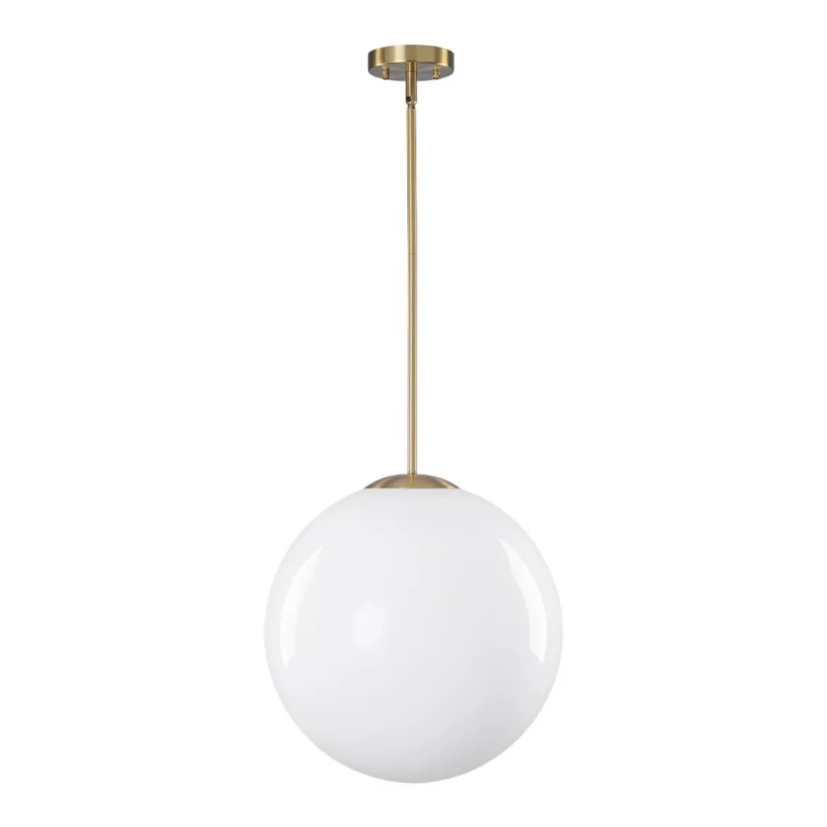 Mid-Century Brass 1-light Shine Opal Glass Globe Pendant
