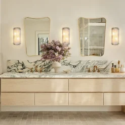 Mid-Century Brass White Glazed Glass Linear Wall Sconce