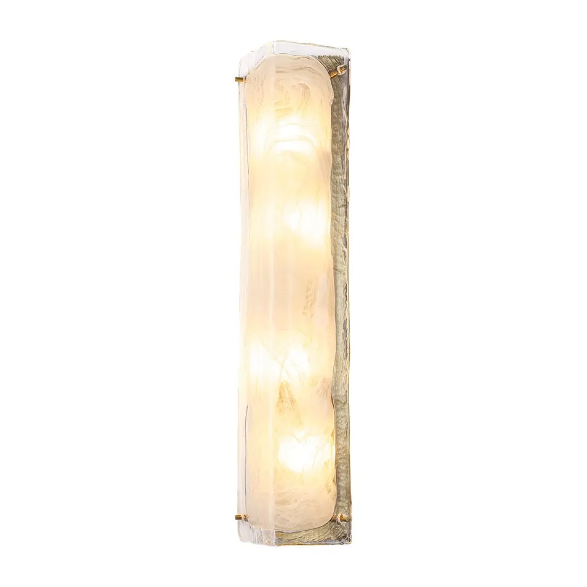 Mid-Century Brass White Glazed Glass Linear Wall Sconce