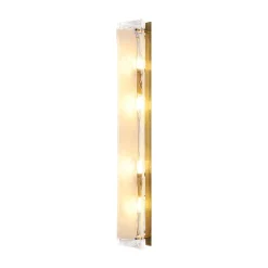 Mid-Century Brass White Glazed Glass Linear Wall Sconce