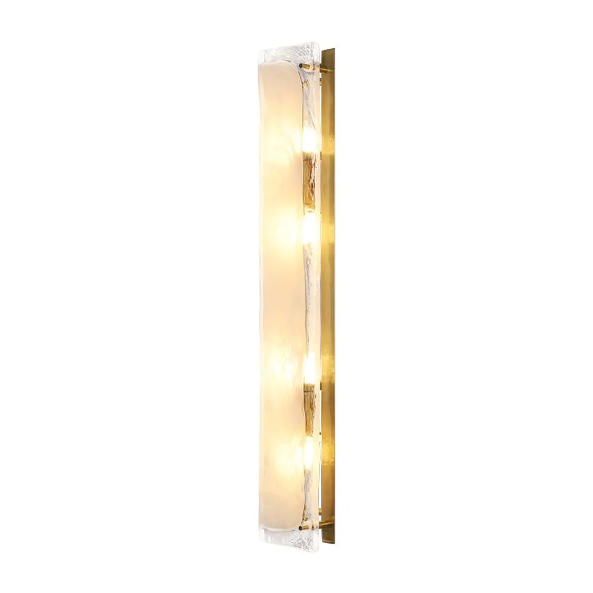 Mid-Century Brass White Glazed Glass Linear Wall Sconce