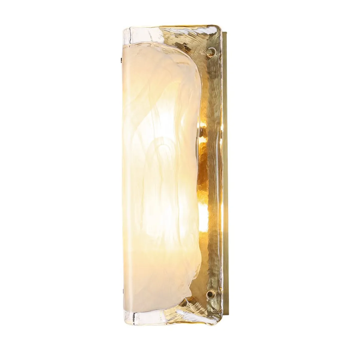 Mid-Century Brass White Glazed Glass Linear Wall Sconce