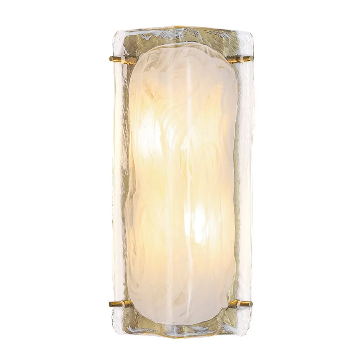 Mid-Century Brass White Glazed Glass Linear Wall Sconce