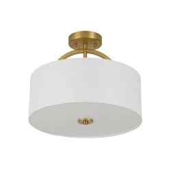 Mid-Century Brass Wide Linen Drum Semi Flush Mount