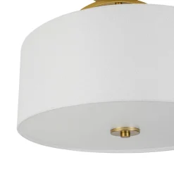 Mid-Century Brass Wide Linen Drum Semi Flush Mount