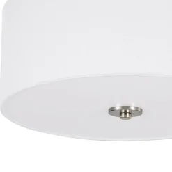 Mid-Century Brass Wide Linen Drum Semi Flush Mount