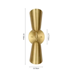 Mid-Century Brushed Brass 2-Light Up Down Dual Cone Wall Lamp