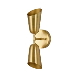 Mid-Century Brushed Brass 2-Light Up Down Dual Cone Wall Lamp