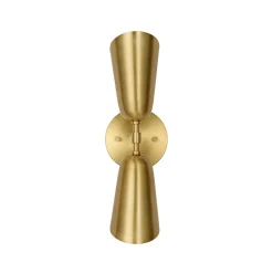 Mid-Century Brushed Brass 2-Light Up Down Dual Cone Wall Lamp