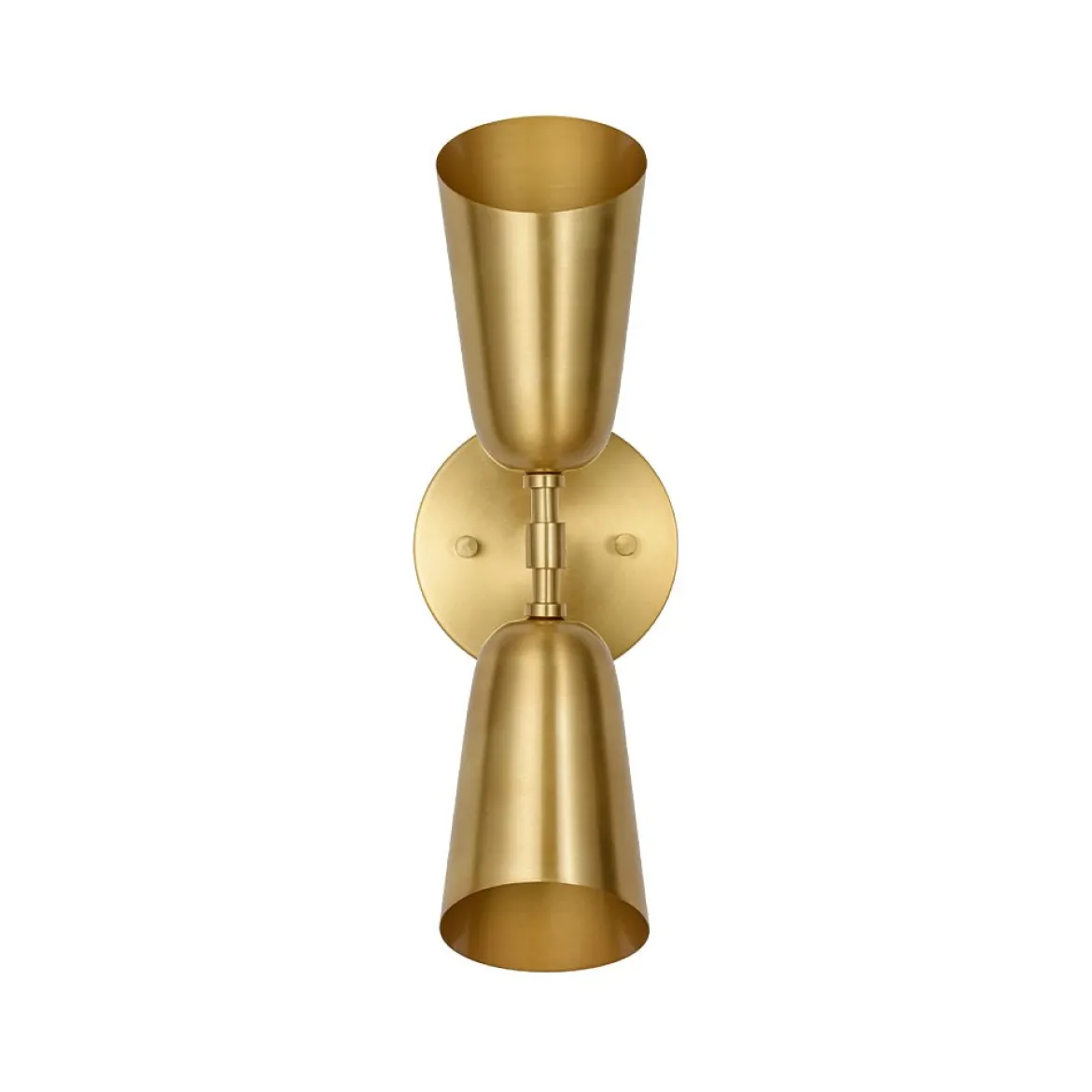 Mid-Century Brushed Brass 2-Light Up Down Dual Cone Wall Lamp