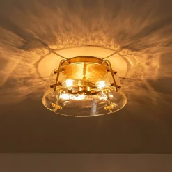 Mid-Century Clear Textured Glass Drum Flush Mount Light