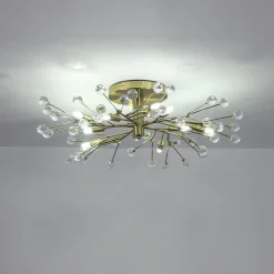 Mid-Century Firework Crystal Branching Semi Flush Mount